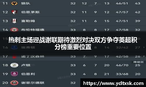 热刺主场迎战谢联期待激烈对决双方争夺英超积分榜重要位置